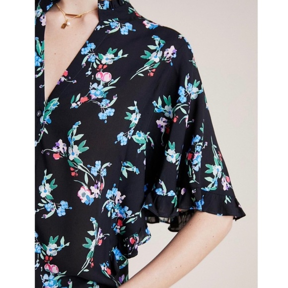 SOLD-Anthropologie Flutter Ruffled Floral Blouse - Picture 4 of 10